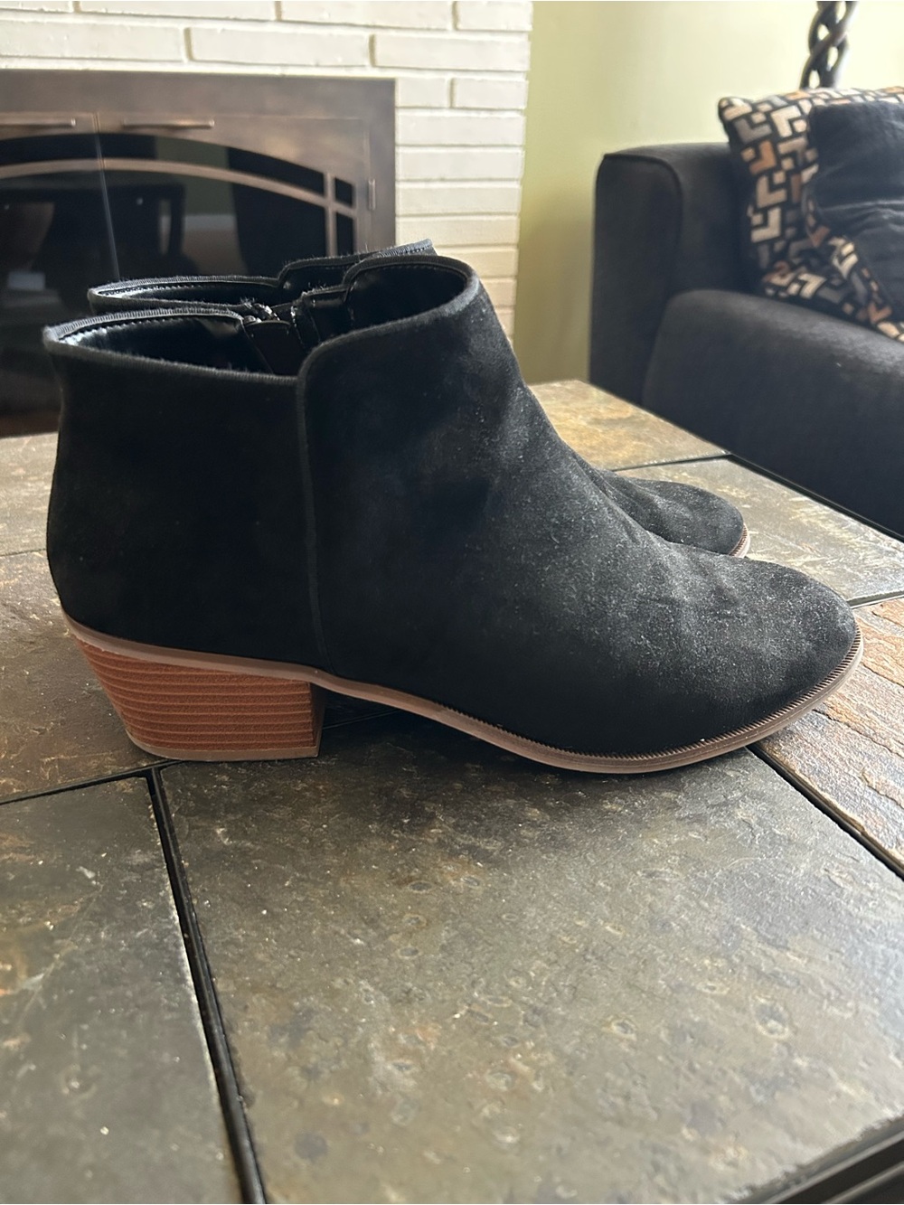 Amazon Essentials Black Suede Ankle Booties with Stacked Heel